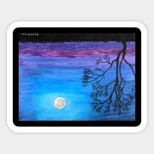 Moon rise tree silhouette inverted Sticker